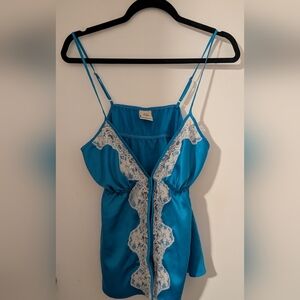 Blue Lace-Trim Cami Top - Women's
